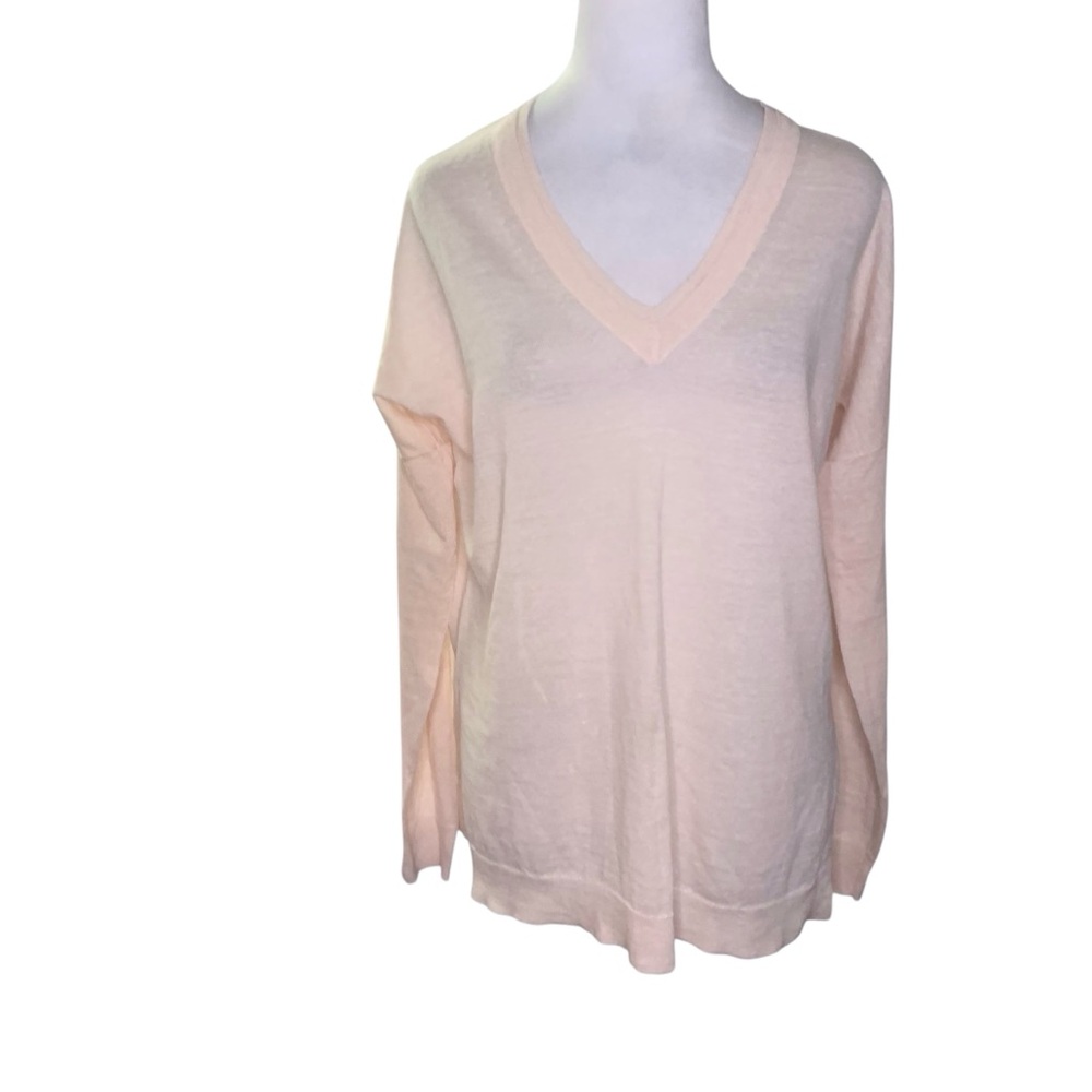 J. Crew Soft Peachy Link Lightweight Merino Wool Linen Blend V Neck Sweater Top